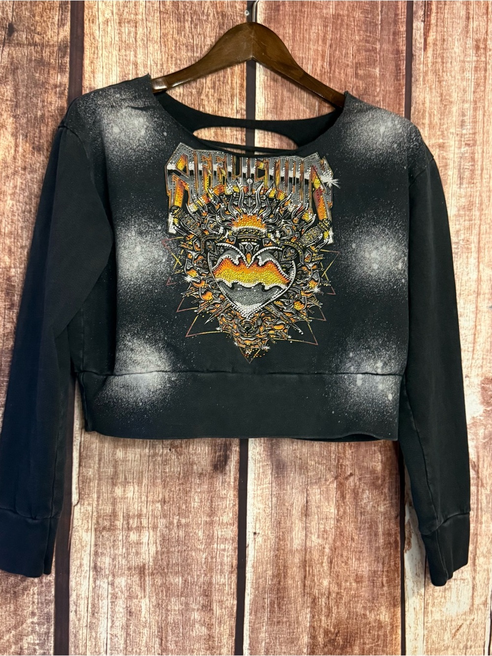 Affliction Graphic distressed Cropped Sweatshirt